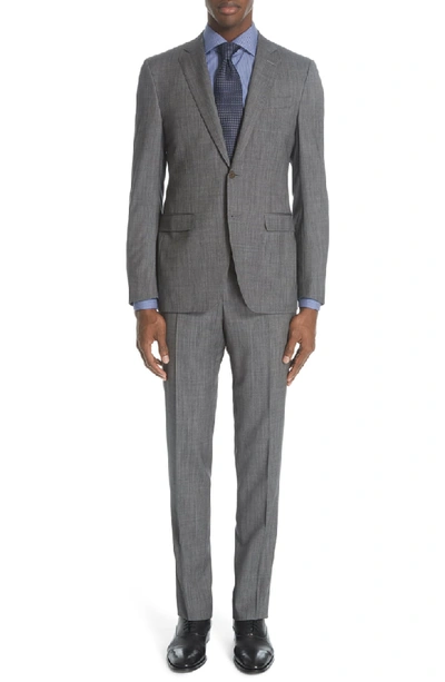 Canali Milano Trim Fit Solid Wool & Silk Suit In Dark Grey