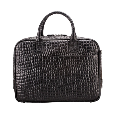Maxwell Scott Bags Black Finest Faux Croc Leather Mens Soft Briefcase For Laptop In Black Croco