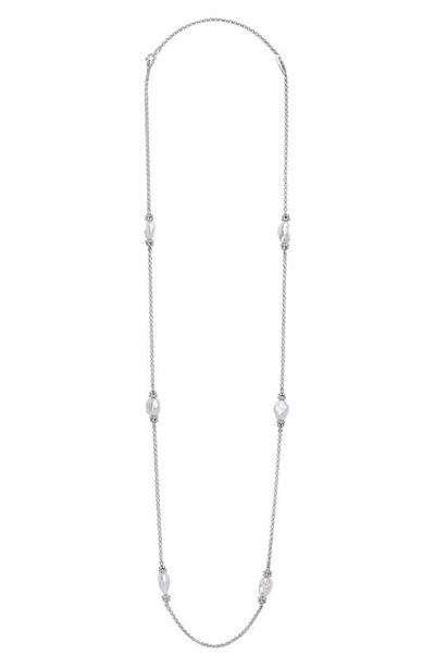 Lagos Sterling Silver Luna Keshi Pearl Station Necklace, 34 In White/silver