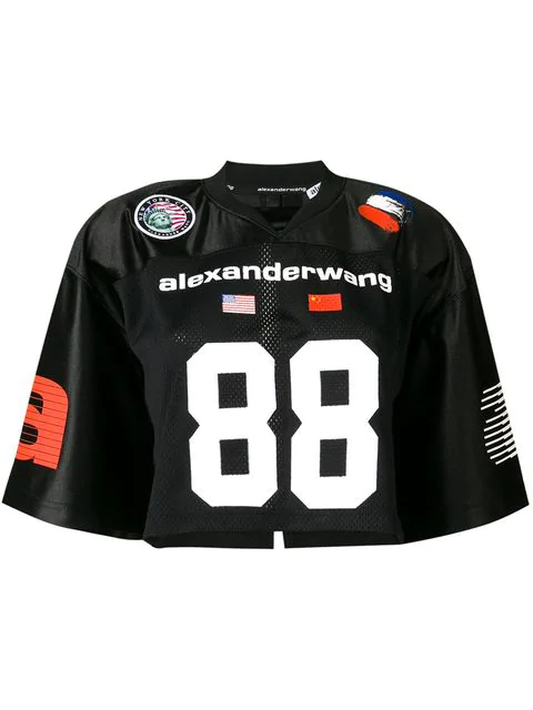 Alexander Wang Football Jersey Cropped Top In Black | ModeSens