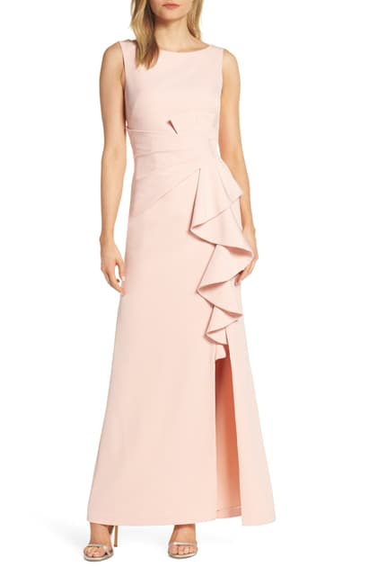 Eliza J Sleeveless Cascading-ruffle Gown In Blush | ModeSens