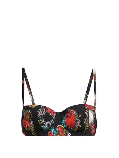 Dolce & Gabbana Heart And Rose-print Balconette Bikini Top In Multi