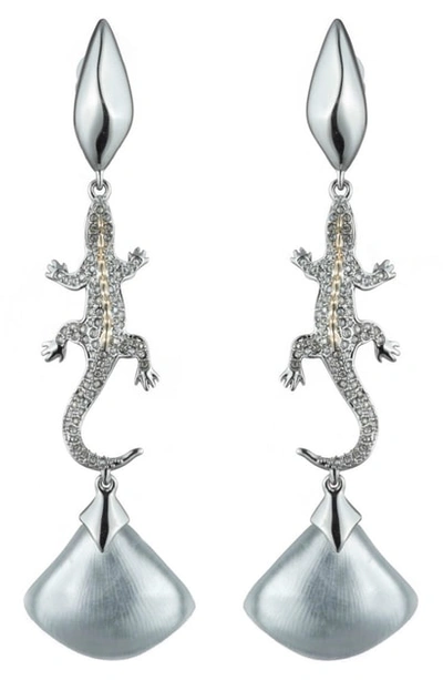 Alexis Bittar Crystal Encrusted Lizard Clip Earrings In Silver