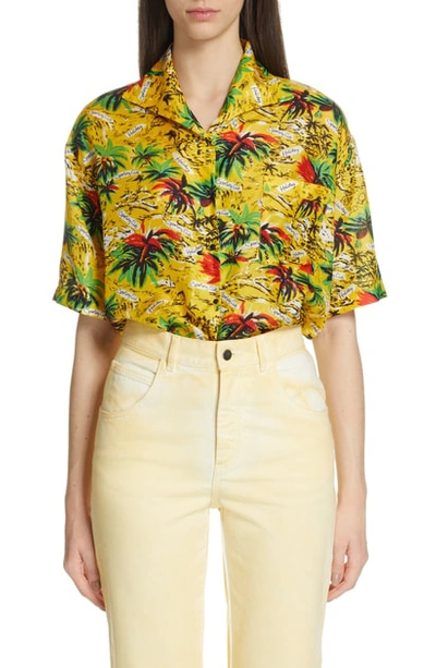 Roseanna Cuba Palm Print Silk Shirt In Multi Jaune