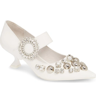 Jeffrey Campbell Otelia Crystal Embellished Pump In White Patent Leather/ Silver