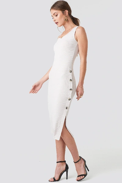 Na-kd Side Button Ribbed Dress White In Light Beige