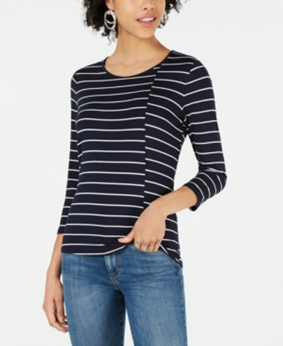 Vince Camuto Striped 3/4-sleeve Top In Classic Navy