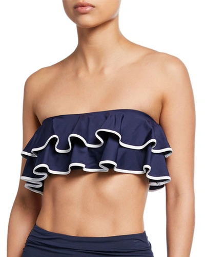 Carmen Marc Valvo Ruffled Bandeau Bikini Top Women's Swimsuit In Deep Ocean