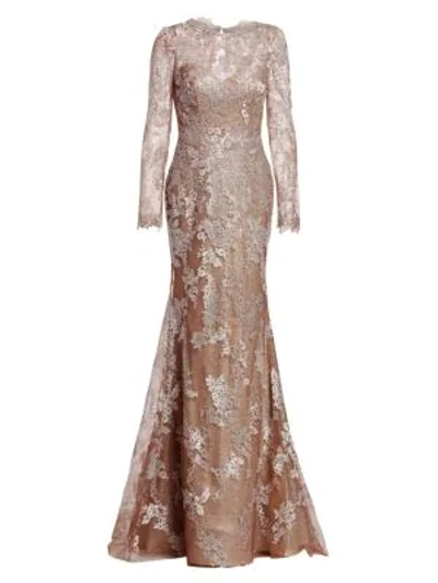 Rene Ruiz Embellished Sleeve Gown In Champagne