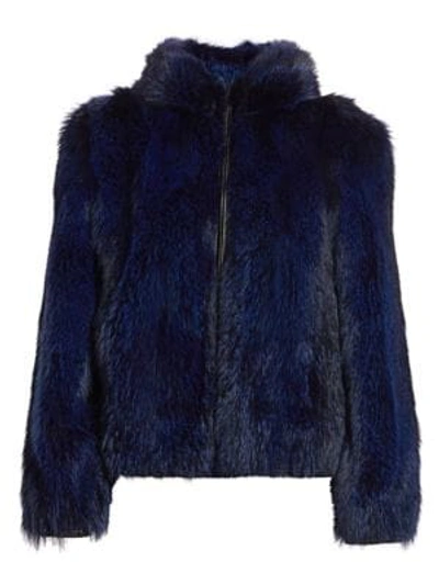 The Fur Salon Fox Fur Hooded Jacket In Navy Black