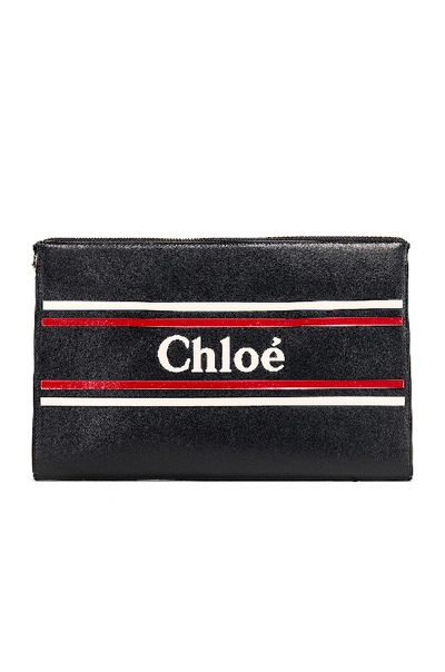 Chloé Chloe Logo & Stripe Pouch In Blue In Full Blue