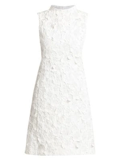 Akris Floral Crushed Jacquard A-line Dress In Crisp White