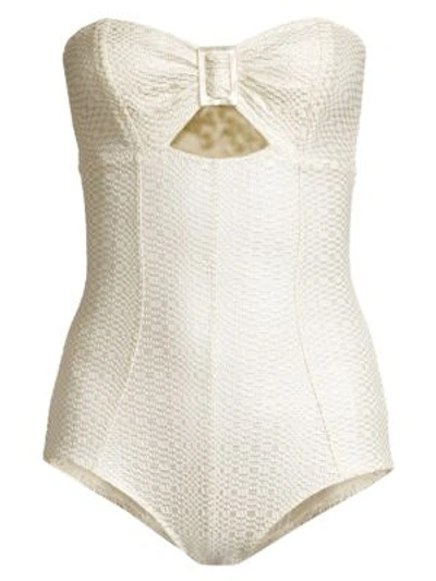 Lisa Marie Fernandez Buckle Bandeau Maillot In White