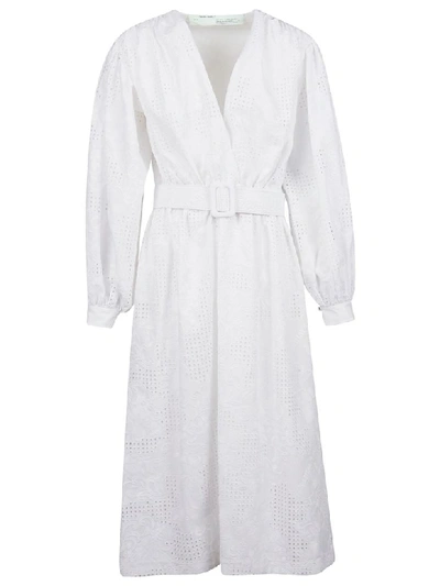 Off-white Poplin Midi Dress In White No Color