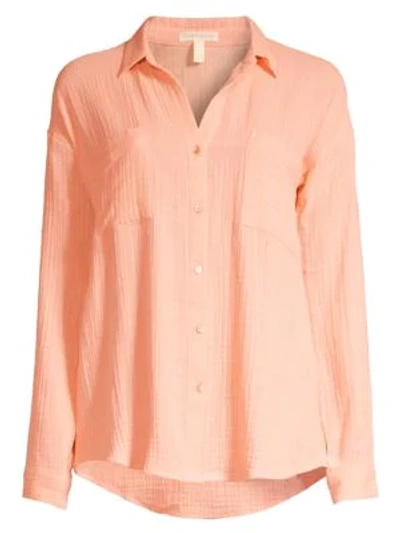 Eileen Fisher Easy-fit Organic Cotton Gauze Shirt In Peach