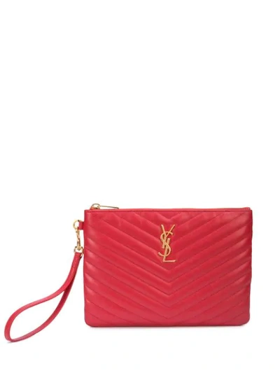 Saint Laurent 'monogram' Clutch In Red