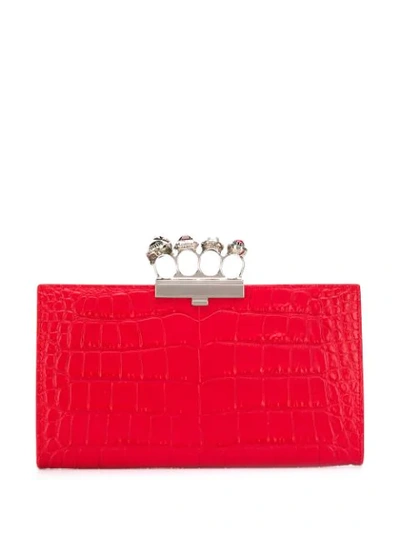 Alexander Mcqueen Skull Four Ring Flat Pouch In Red