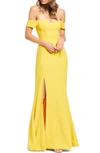 Dress The Population Logan Off The Shoulder Evening Dress In Canary