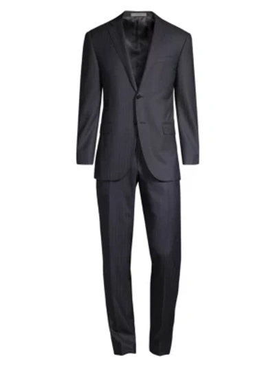Corneliani Virgin Wool Pinstripe Single-breasted Suit In Dark Grey Check