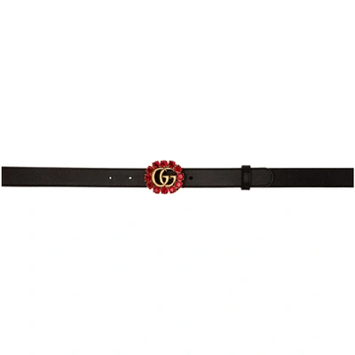 Gucci Black Crystal Gg Marmont Belt In 8230 Black