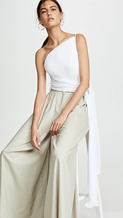 Brandon Maxwell Asymmetric Pleated Top With Side Drape In White