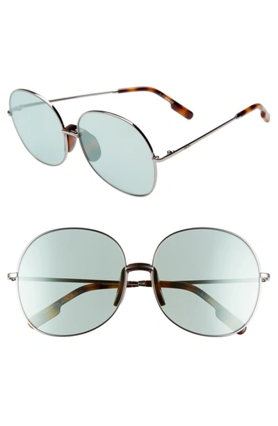 Kenzo 60mm International Fit Round Sunglasses In Shiny Dk Ruthenium/blue Green