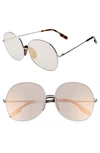 Kenzo 60mm International Fit Round Sunglasses - Shiny Rhodium/ Pink
