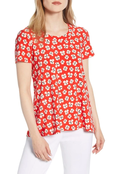 Anne Klein Zuma Floral High/low Top In Poppy/ Anne White Combo
