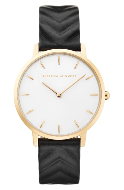 Rebecca Minkoff Major Embossed Leather Watch, 35mm In Black/ White/ Gold