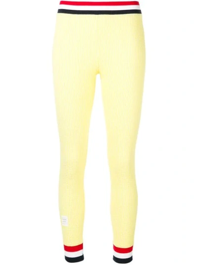 Thom Browne Rwb Trim Seersucker Leggings In Yellow