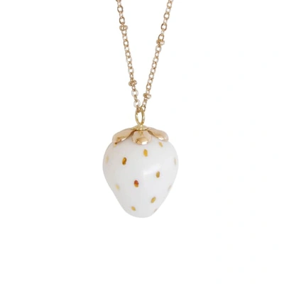 Poporcelain Golden White Porcelain Strawberry Necklace