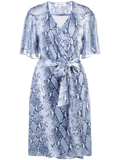 Diane Von Furstenberg Snakeskin-print Wrap Dress In Blue
