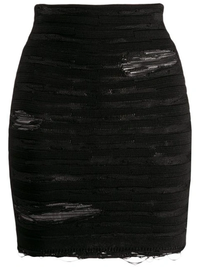 Balmain Distressed Striped Mini Skirt In Black