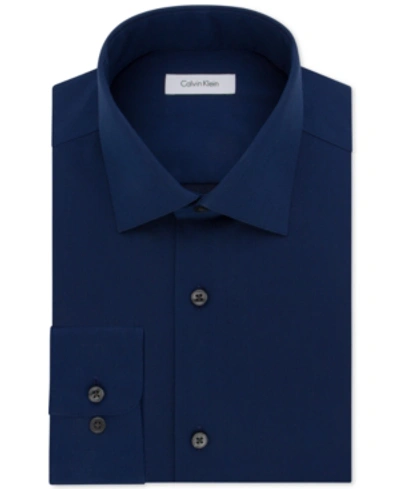 Calvin Klein Steel Men's Slim-fit Non-iron Performance Spread Collar Herringbone Dress Shirt In Blue Velvet