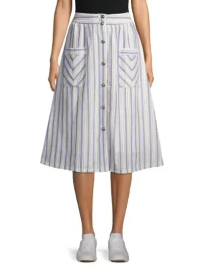 Lumie Striped Cotton A-line Skirt In White Blue