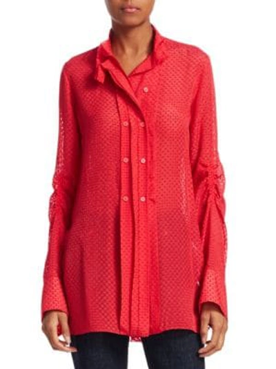 Carven Silk Sheer Button Front Shirt In Geranium