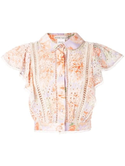 Alice And Olivia Cavan Embroidered Blouse In Orange