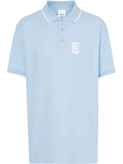 Burberry Monogram Motif Tipped Cotton Piqué Polo Shirt In Pale Blue