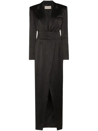 Alexandre Vauthier Deep V-neck Belted Long-sleeve Blazer Dress In Black