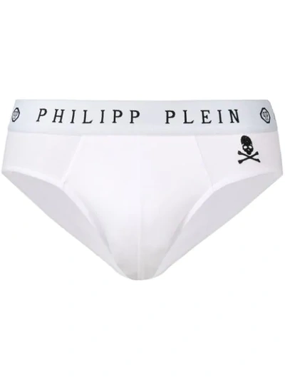 Philipp Plein Logo Print Briefs In White