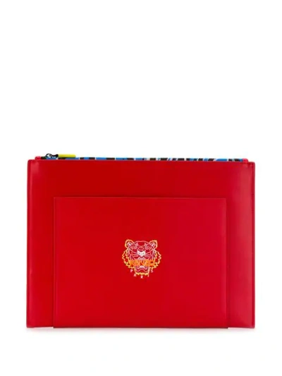 Kenzo Logo Embroidered Clutch Bag In 21-med.red