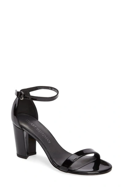 Stuart Weitzman Nearlynude Ankle Strap Sandal In Black Patent