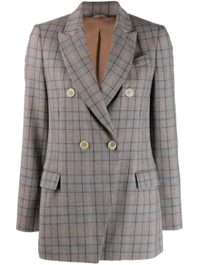 Brunello Cucinelli Checked Wool And Cotton Blazer In Grey