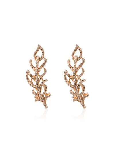 Rosa De La Cruz 18k Gold Leaf Diamond-embellished Earrings In Rose Gold