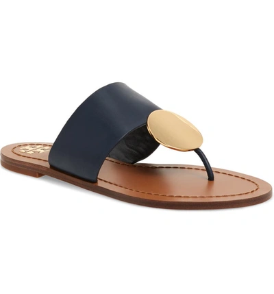 Tory Burch Patos Disk Sandals In Ink Navy/ Gold