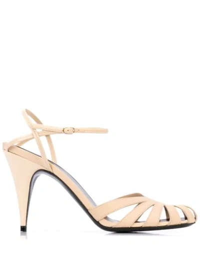 The Row Tango Cut-out Leather Sandals In Beige