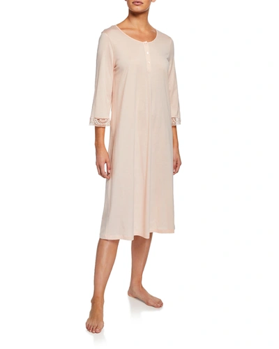Hanro Malene 3/4-sleeve Nightgown In Navy