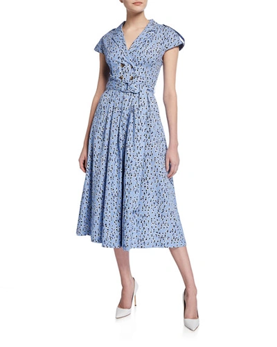 Lela Rose Double-breasted A-line Shirtdress In Blue