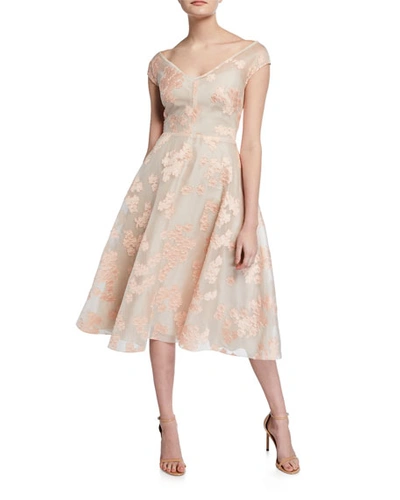 Lela Rose Floral Jacquard Full-skirt Dress In Pink