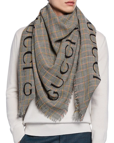 Gucci Men's Prince Of Wales Wool Scarf In Multi